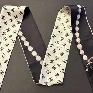 Fashion Scarf Twilly Black Blue Multicolor Print