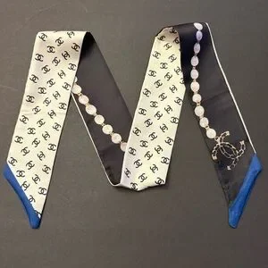 Fashion Scarf Twilly Black Blue Multicolor Print