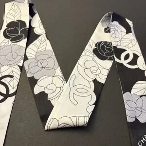 Fashion Scarf Twilly Black White Multicolored Print Polyester Silk Blend