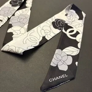 Fashion Scarf Twilly Black White Multicolored Print Polyester Silk Blend