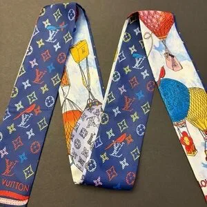Fashion Scarf Twilly Blue Colorful Hot Air Balloon Multicolored Print