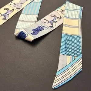 Fashion Scarf Twilly Blue Horse Multicolor Print
