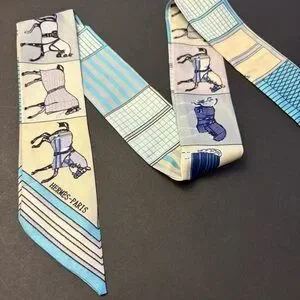 Fashion Scarf Twilly Blue Horse Multicolor Print