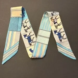 Fashion Scarf Twilly Blue Horse Multicolor Print