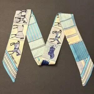 Fashion Scarf Twilly Blue Horse Multicolor Print