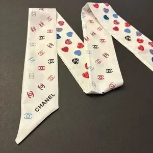 Fashion Scarf Twilly Hearts White Multicolored Print