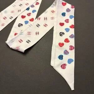 Fashion Scarf Twilly Hearts White Multicolored Print