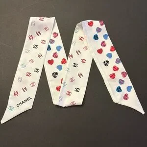 Fashion Scarf Twilly Hearts White Multicolored Print