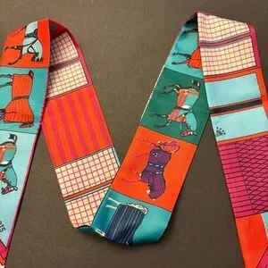 Fashion Scarf Twilly Orange Horses Multicolored Print