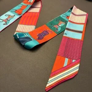 Fashion Scarf Twilly Orange Horses Multicolored Print