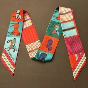 Fashion Scarf Twilly Orange Horses Multicolored Print