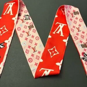 Fashion Scarf Twilly Red Multicolored Print Polyester Silk Blend