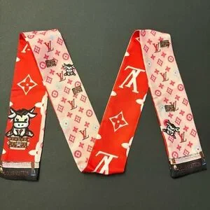 Fashion Scarf Twilly Red Multicolored Print Polyester Silk Blend