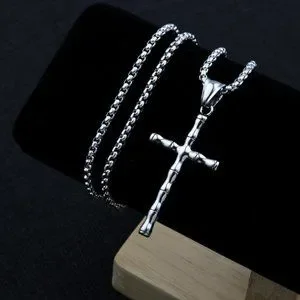 ❤️Fashionable Bamboo Cross Christian Pendant Necklace For Women/men N90201P196
