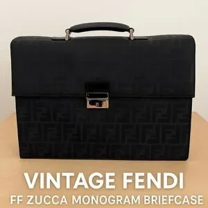 Fendi Black FF Zucca Canvas Leather Monogram Briefcase Unisex EUC Circa 1990’s