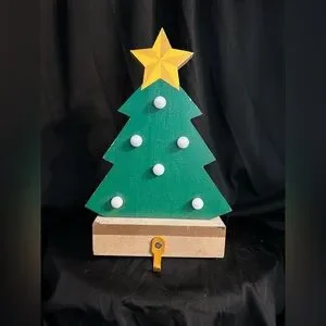 Festive Handmade Wooden Light-Up Christmas Tree Small Stocking Hanger