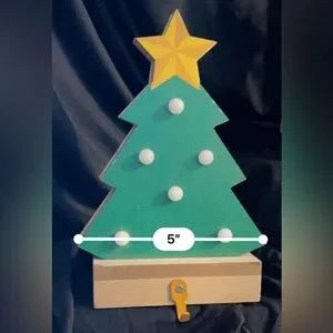 Festive Handmade Wooden Light-Up Christmas Tree Small Stocking Hanger