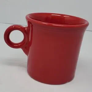 Fiestaware Scarlet Red Ring Handle Coffee Mugs Homer Laughlin USA EUC