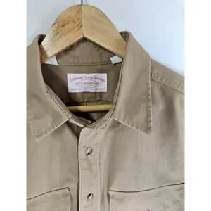 Filson Men Cotton Shirt Beige/Brown Extra Long Size L Made In USA