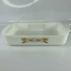 Fire King Golden Wheat #410 Anchor Hocking Milk Glass Casserole Dish 1 1/2 QT