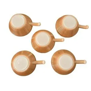 Fire King Set Of Five Peach Lustre Ribbed Beehive Design Bowls With Handle