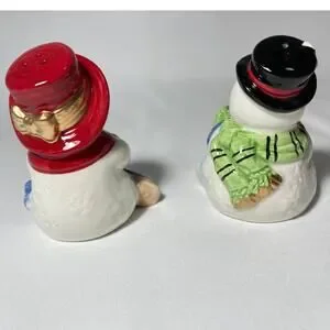 Fitz And Floyd Holly Jolly Snowman Decorative Salt And Pepper Shakers Set New