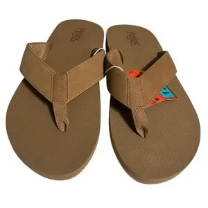 Flojos Ola Flip Flop Men’s 12 Tan Casual Open Toe Faux Leather Slip-On NWT