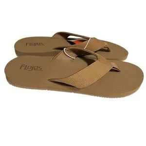 Flojos Ola Flip Flop Men’s 12 Tan Casual Open Toe Faux Leather Slip-On NWT