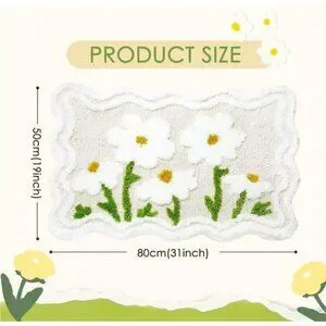 Floral Bathroom Rug Non Slip Beige Bath Mat Soft Absorbent Washable Shower Carpe