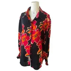 Floral Black And Red Women's Top / 2X