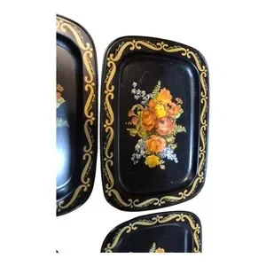 Floral Black Decorative Trays