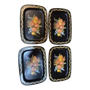 Floral Black Decorative Trays