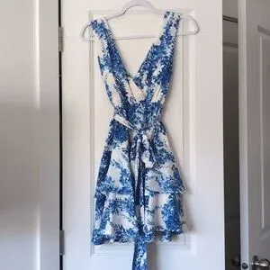 Floral Blue Tie Layered Dress