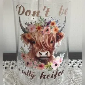 Floral Cow Glass Tumbler With Straw