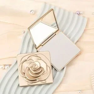Flower Compact Mirror Gold Square Double Sided Makeup Mirror