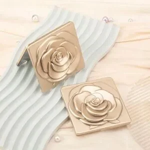 Flower Compact Mirror Gold Square Double Sided Makeup Mirror