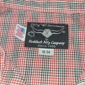 Flying R Ranchwear Western Shirt Long Sleeve Pearl Snap Red Black Plaid 16x34