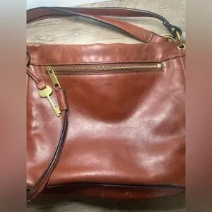 Fossil Allie ZB7896 Brandy Leather Satchel Shoulder Handbag Brass Hardware