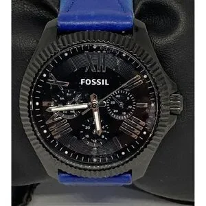 Fossil AM4591 Women's Blue Leather Analog Black Dial Quartz Genuine Watch XX353