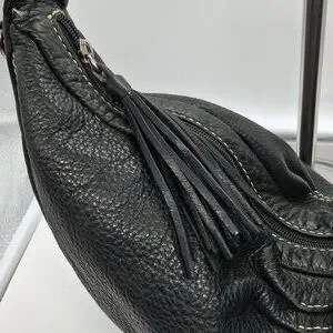 Fossil Black Leather Hobo Cresent Shape Bag EUC 15x7x2.5x18" Drop