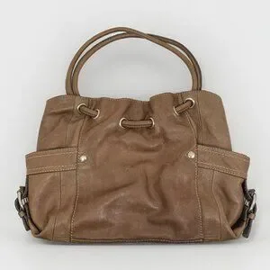 FOSSIL Brown Pebbled Leather Purse Slouchy Hobo Cinch Bag Pleated Vintage ZB2133