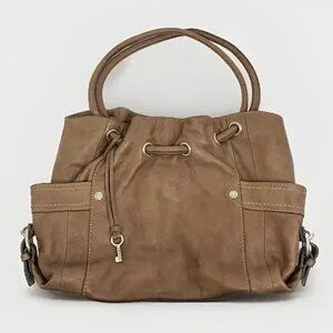 FOSSIL Brown Pebbled Leather Purse Slouchy Hobo Cinch Bag Pleated Vintage ZB2133