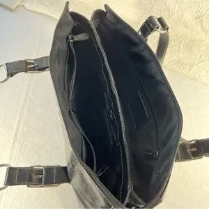 Fossil Genuine Leather Laptop Bag Black Zip Two Compartment Business Work Tote