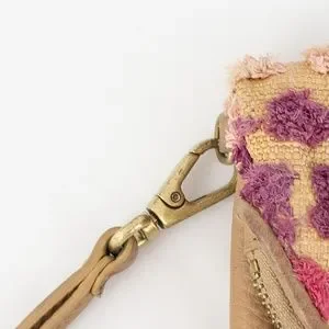 Fossil Purse Preston Leather Straw Fold-Over Pouch With Wristlet Tan Pink Purple