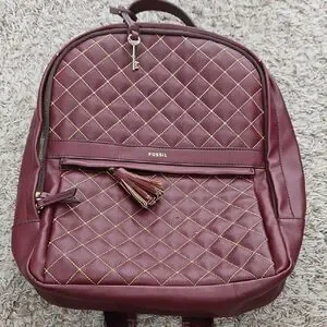 Fossil Sherri Burgundy Quilted Laptop Backpack