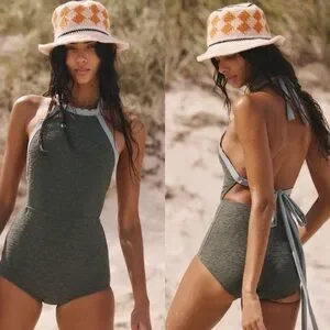 Free People Beach Heidi Surf One-Piece Swimsuit Cactus Green FP Free-est XL NEW