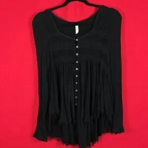 FREE PEOPLE  Blue Bird Smocked Top Babydoll Whimsigoth Fairy Grunge Goth Size XS