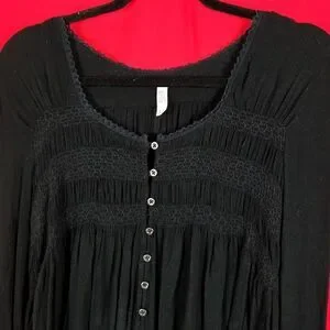 FREE PEOPLE  Blue Bird Smocked Top Babydoll Whimsigoth Fairy Grunge Goth Size XS