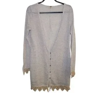 Free People Cardigan Boho Cottagecore Linen Blend Button Front Sweater Women's S