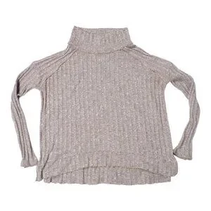 Free People Mock Neck Long Sleeve Ribbed Sweater Taupe XS #869